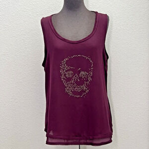 Ariat Sleeveless Top Women Large Plum Purple Tank Skull Rhinestone